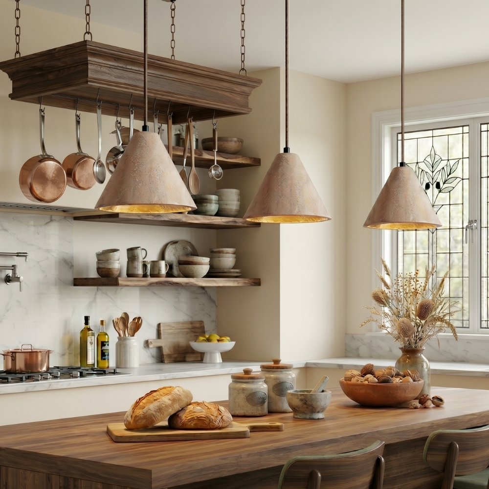 Japandi Pendant Light Woven Travertine Adjustable Height 999