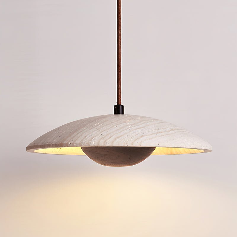 Japandi Pendant Light Woven Wood Yellow Travertine Adjustable 0