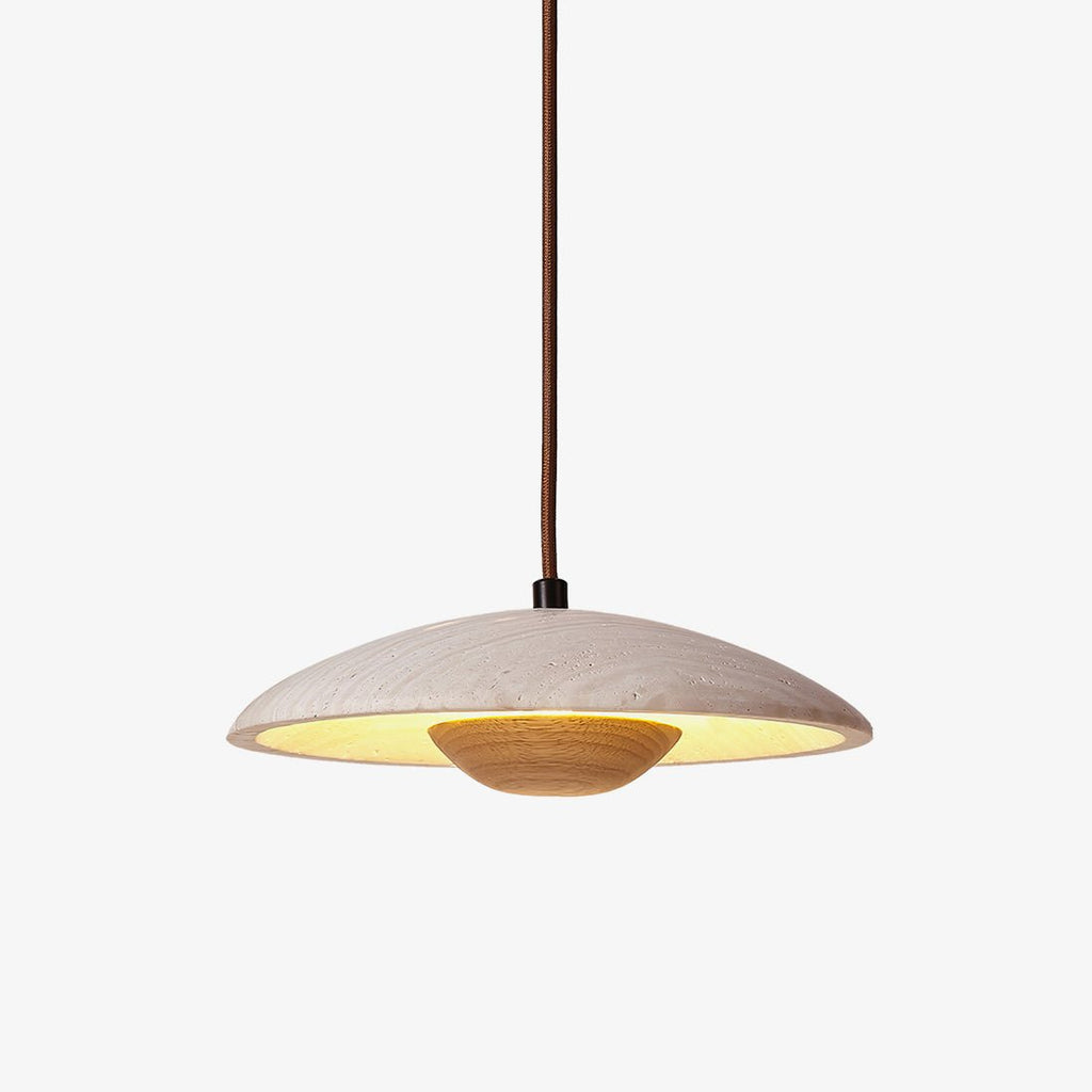 Japandi Pendant Light Woven Wood Yellow Travertine Adjustable 1