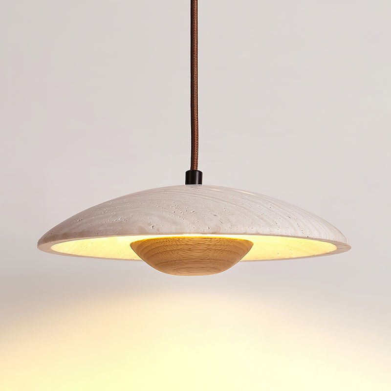 Japandi Pendant Light Woven Wood Yellow Travertine Adjustable 10