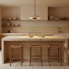 Japandi Pendant Light Woven Wood Yellow Travertine Adjustable 4