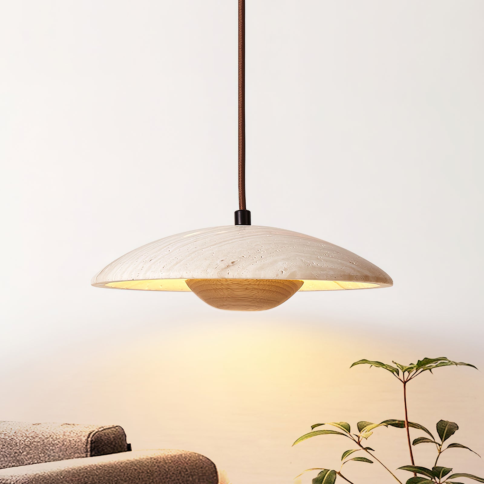 Japandi Pendant Light Woven Wood Yellow Travertine Adjustable 8