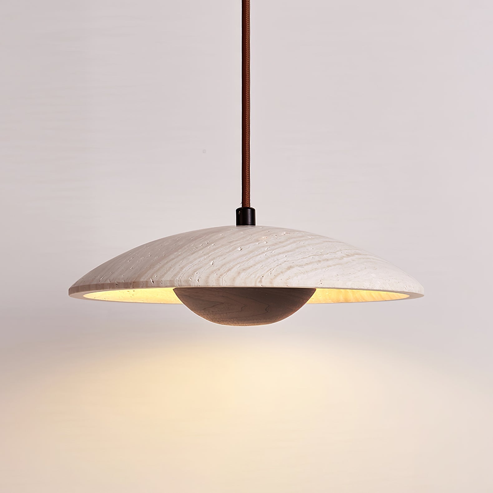Japandi Pendant Light Woven Wood Yellow Travertine Adjustable 9