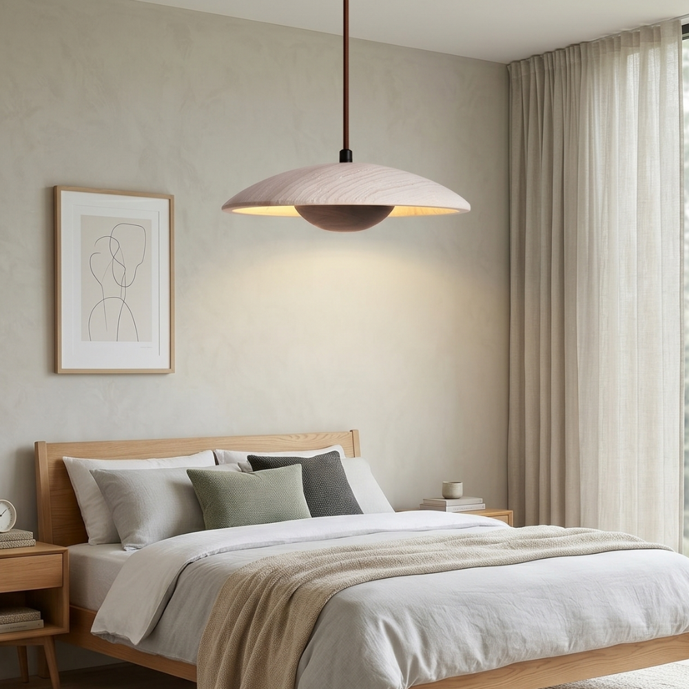 Japandi Pendant Light Woven Wood Yellow Travertine Adjustable 99
