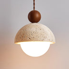 Japandi Travertine Pendant Light Opal Glass Globe Ceiling Lamp 0
