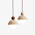 Japandi Travertine Pendant Light Opal Glass Globe Ceiling Lamp 1