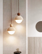 Japandi Travertine Pendant Light Opal Glass Globe Ceiling Lamp 3