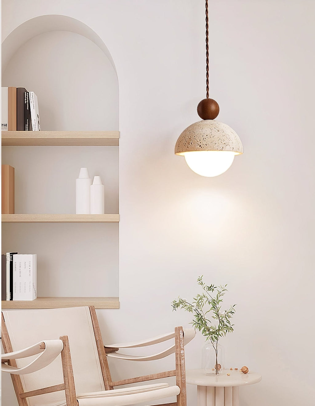 Japandi Travertine Pendant Light Opal Glass Globe Ceiling Lamp 5