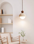 Japandi Travertine Pendant Light Opal Glass Globe Ceiling Lamp 5