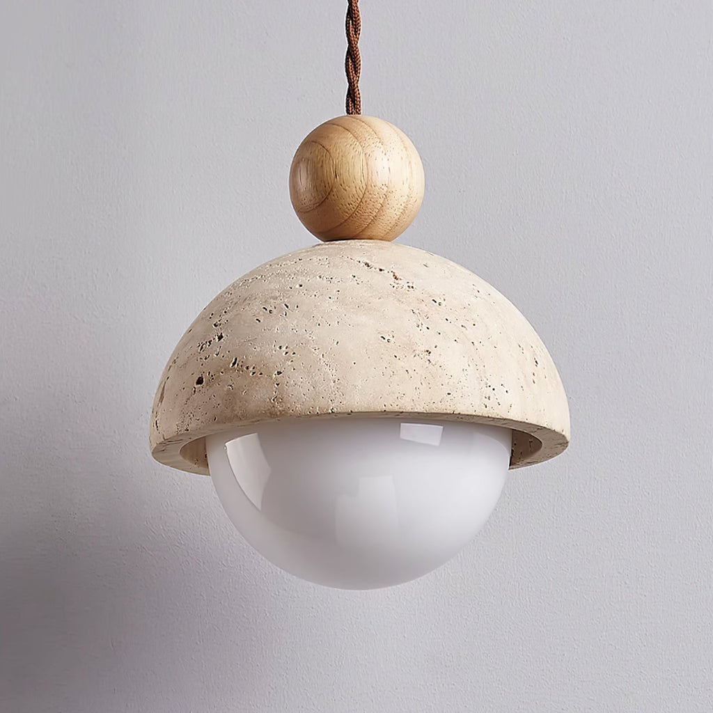 Japandi Travertine Pendant Light Opal Glass Globe Ceiling Lamp 7