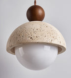 Japandi Travertine Pendant Light Opal Glass Globe Ceiling Lamp 8