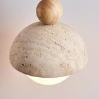 Japandi Travertine Pendant Light Opal Glass Globe Ceiling Lamp 9