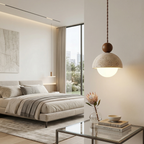 Japandi Travertine Pendant Light Opal Glass Globe Ceiling Lamp 99