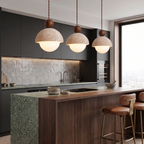 Japandi Travertine Pendant Light Opal Glass Globe Ceiling Lamp 997