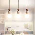 Japandi Travertine Pendant Light Walnut Bead & Opal Glass Globe Ceiling Lamp 4