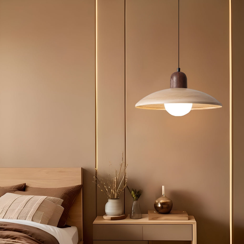 Japanese Wabi-Sabi Walnut Pendant Light – Minimalist Ceiling Lamp with Adjustable Cord 7