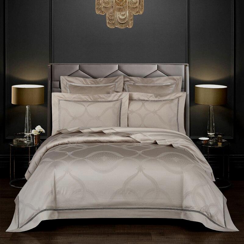 King Size Duvet Cover Set – 1000 TC Egyptian Cotton in Iridescent Beige/Grey 0