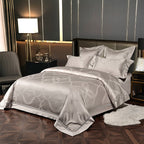 King Size Duvet Cover Set – 1000 TC Egyptian Cotton in Iridescent Beige/Grey 1