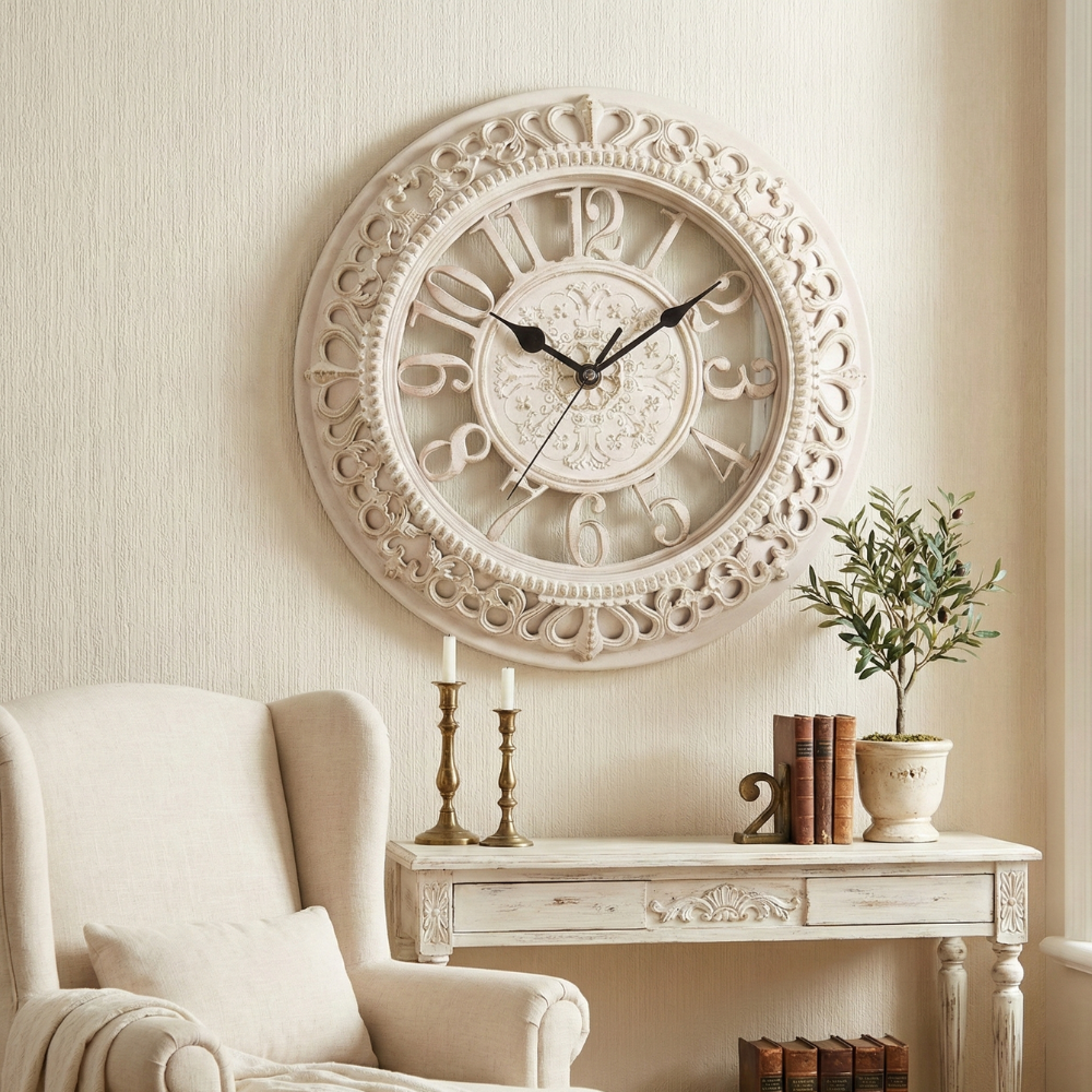 Large Baroque Wall Clock Decor with Roman Numerals – 12 Inch Antique Gold Design 15