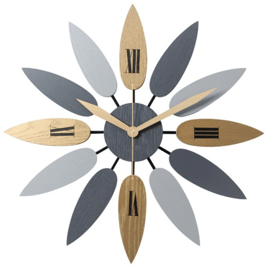 Large Flower Wall Clock Decor – 52cm Big Wall Clock with Silent Mechanism in Gold, Grey, and Blue 0