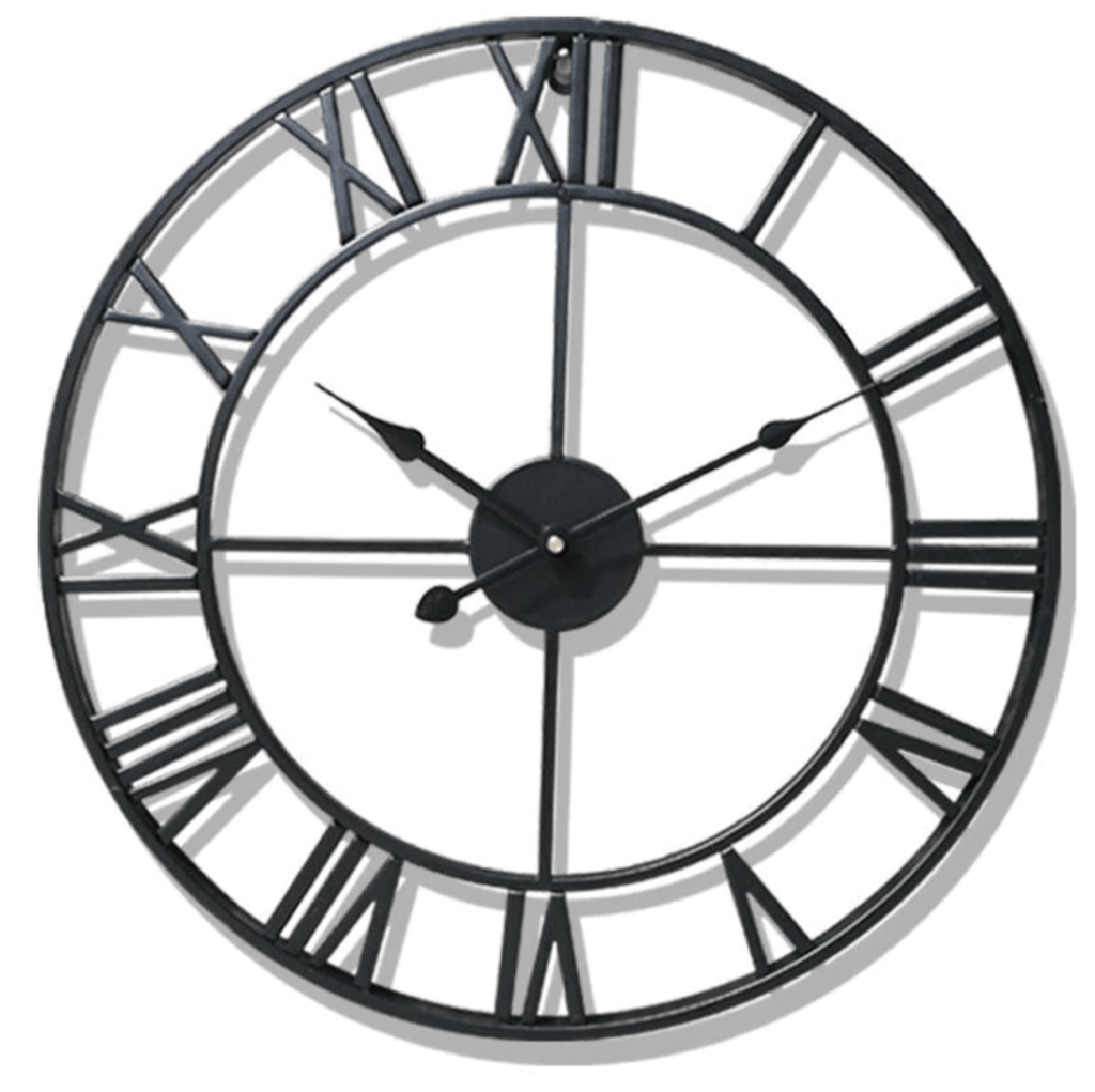 Large Modern Wall Clock Decor with Roman Numerals – Oversized Iron Design 0
