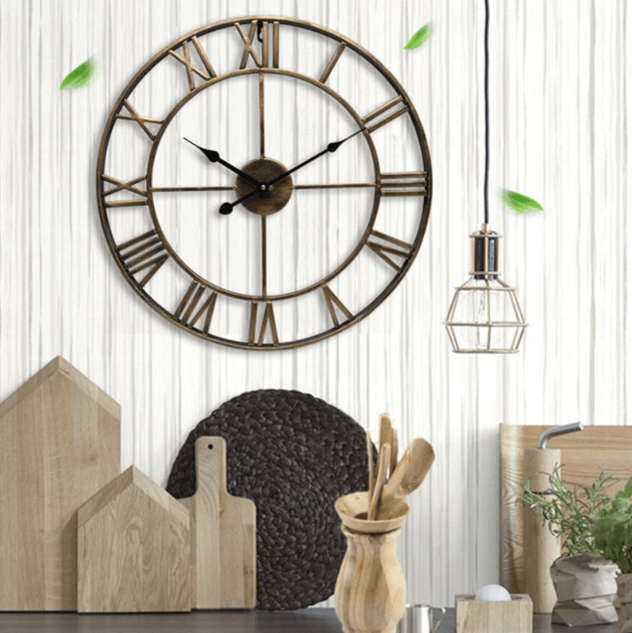 Large Modern Wall Clock Decor with Roman Numerals – Oversized Iron Design 1