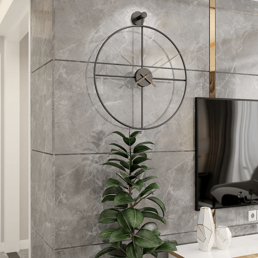 Large Modern Wall Clock – Oversized Black Design with Brushed Bronze Hands 3