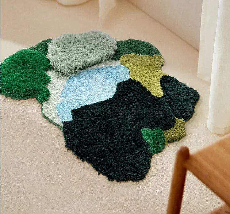 Lawn Moss Washable Area Rug – Soft Green Polyester Living Room and Bedroom Decor, 50x50cm 5