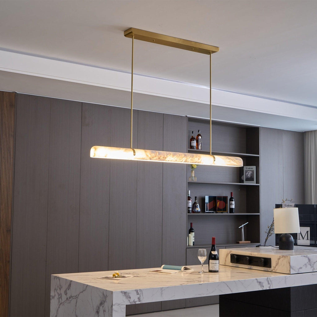 Linear Chandelier Dimmable Brass Alabaster Adjustable Height 1