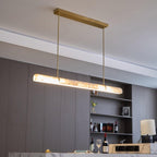 Linear Chandelier Dimmable Brass Alabaster Adjustable Height 2