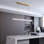 Linear Chandelier Dimmable Brass Alabaster Adjustable Height 6