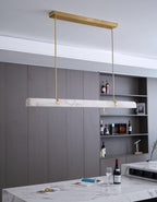 Linear Chandelier Dimmable Brass Alabaster Adjustable Height 7