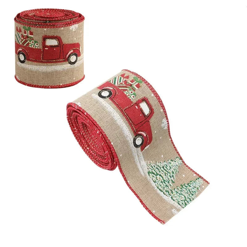 Linen Christmas Ribbon with Iron Wire Edge – 2M for Crafting 10
