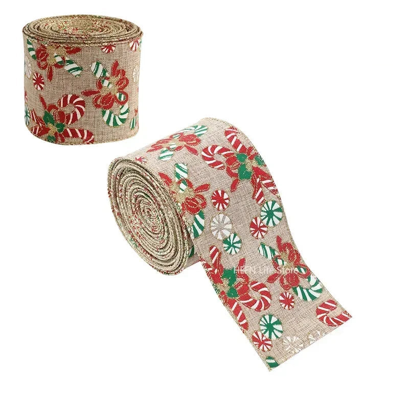 Linen Christmas Ribbon with Iron Wire Edge – 2M for Crafting 12