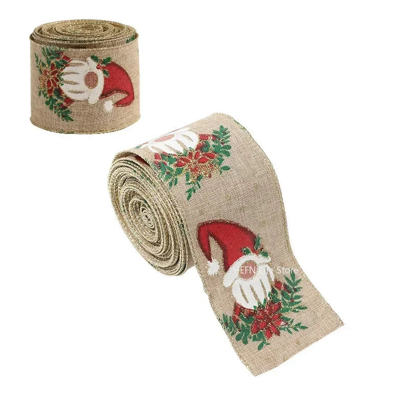 Linen Christmas Ribbon with Iron Wire Edge – 2M for Crafting 7