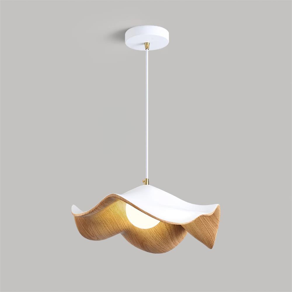 Lotus Leaf Pendant Light, Adjustable Kitchen Pendant Lighting – White and Wood Finish 0