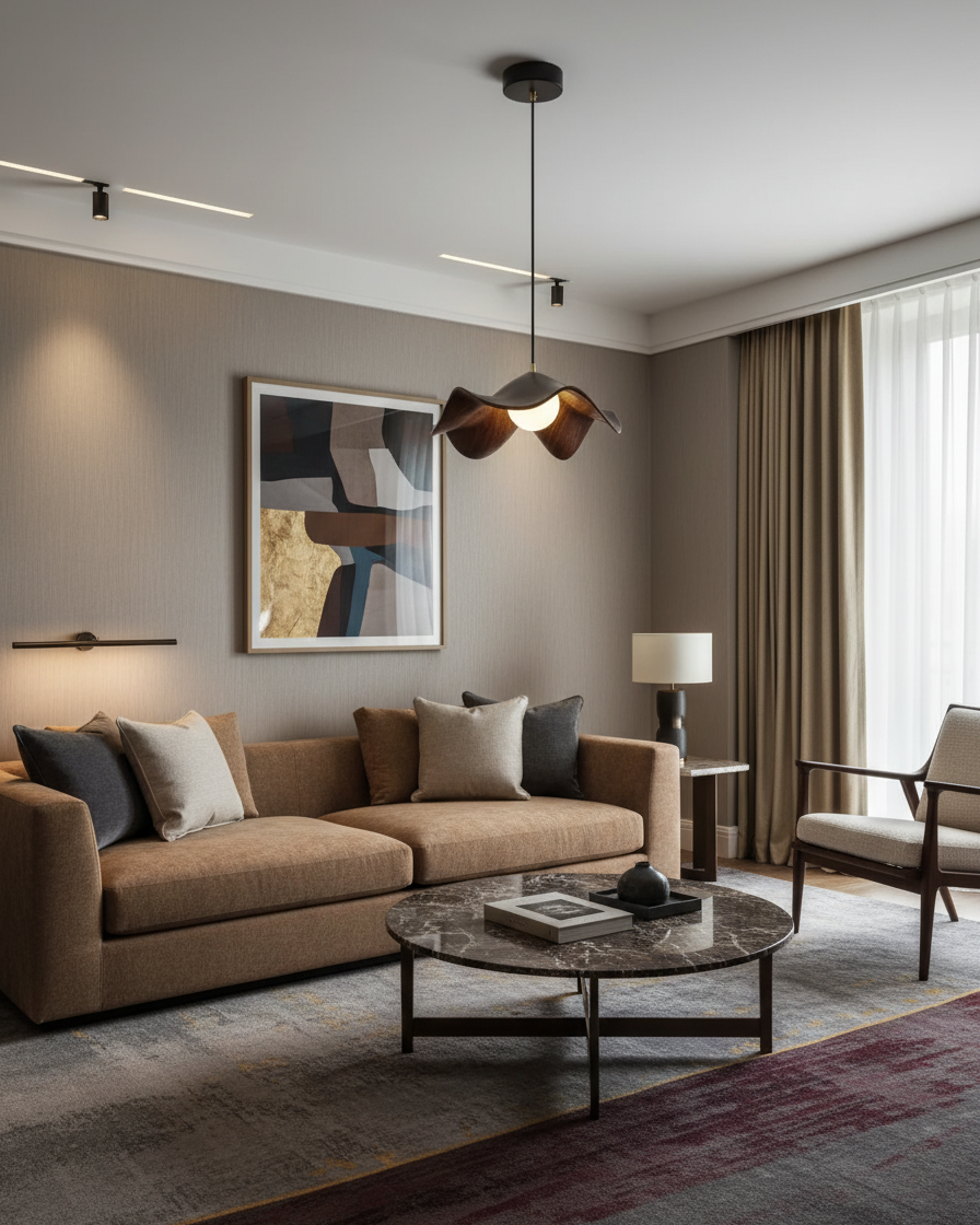 Lotus Leaf Pendant Light, Adjustable Kitchen Pendant Lighting – White and Wood Finish 7