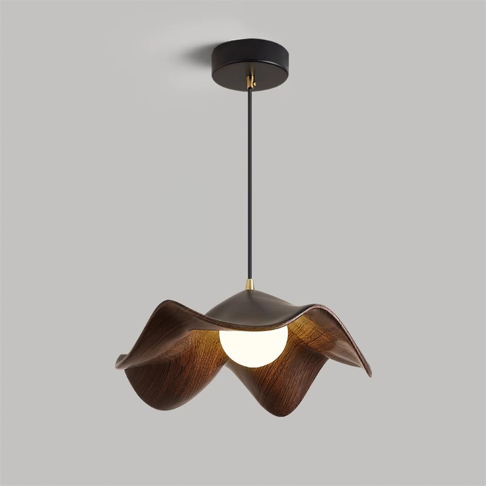 Lotus Leaf Pendant Light, Adjustable Kitchen Pendant Lighting – White and Wood Finish 9
