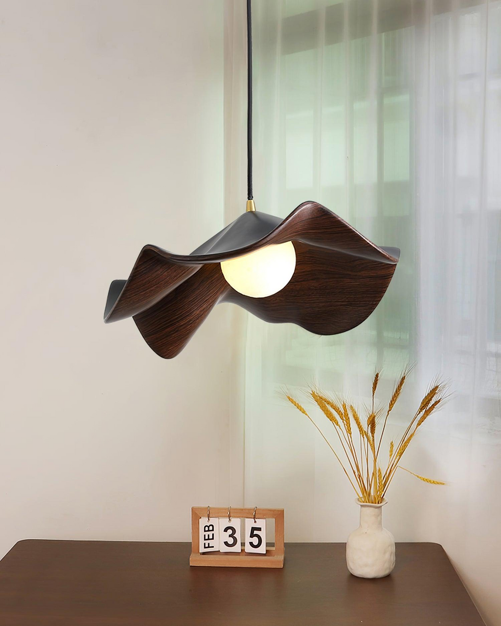 Lotus Leaf Pendant Light, Adjustable Kitchen Pendant Lighting –  Wood Finish 3