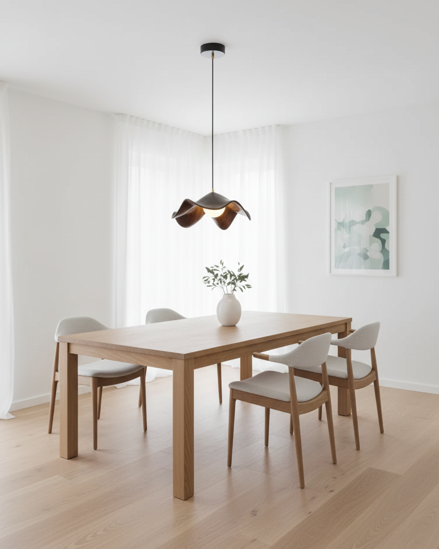 Lotus Leaf Pendant Light, Adjustable Kitchen Pendant Lighting – Wood Finish 6