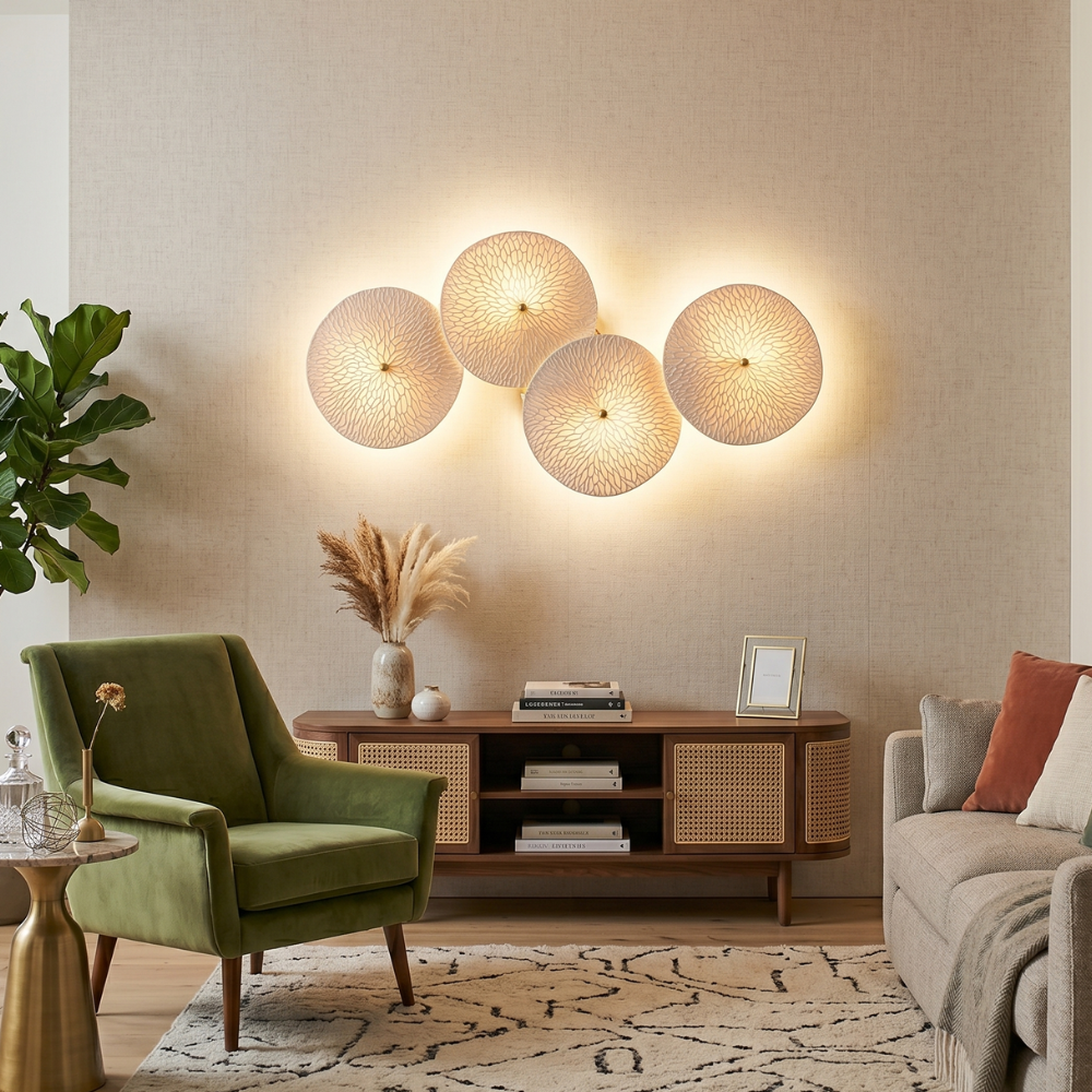 Lotus Petal Wall Light with Ceramic Petals and Metal Frame – Elegant Indoor Sconce 98