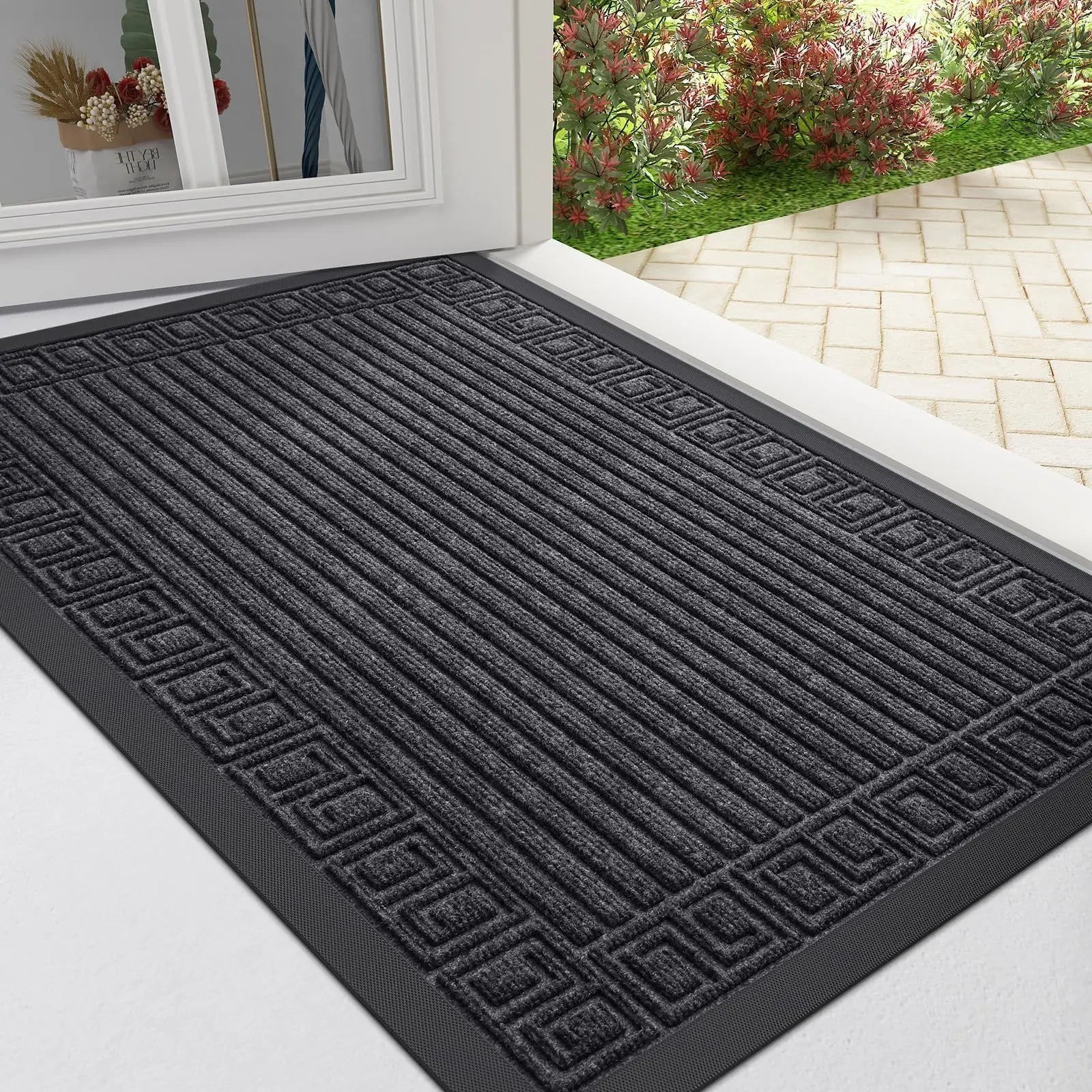 Low Profile Non-Slip Doormat – Dirt and Moisture Absorbing Outdoor Door Mat for Front Entrance 0