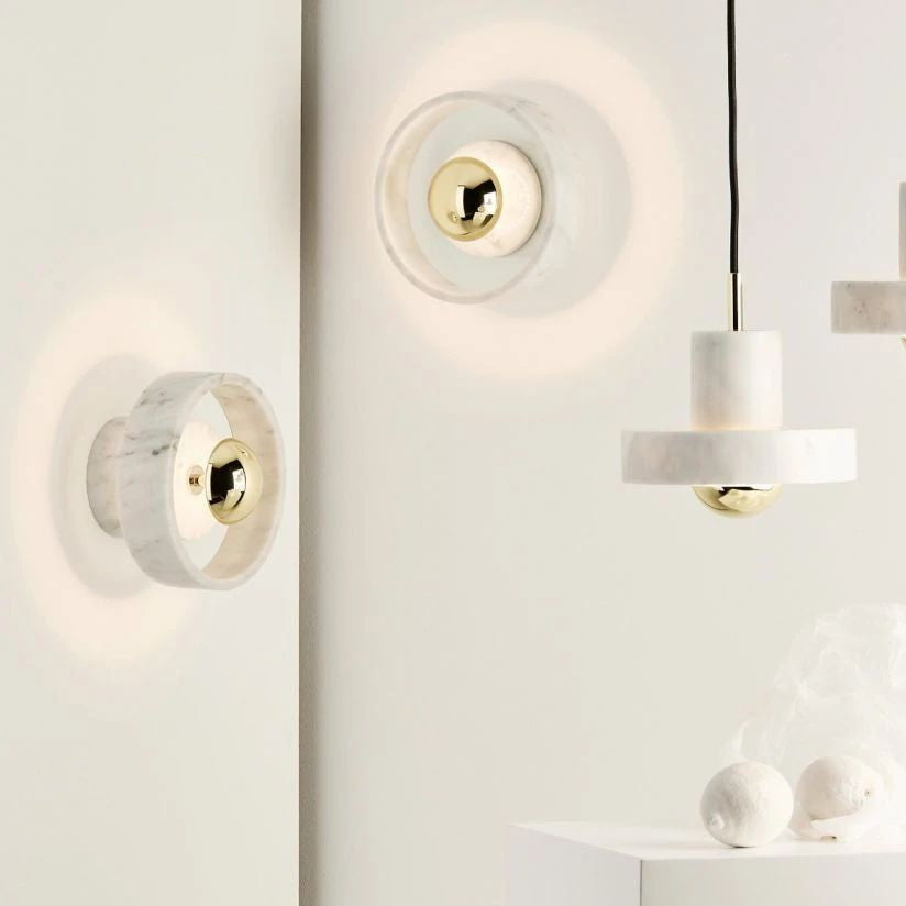 Marble Round LED Wall Light Polished Brass Finish Bathroom Sconce Home Decor Stack Clear 1