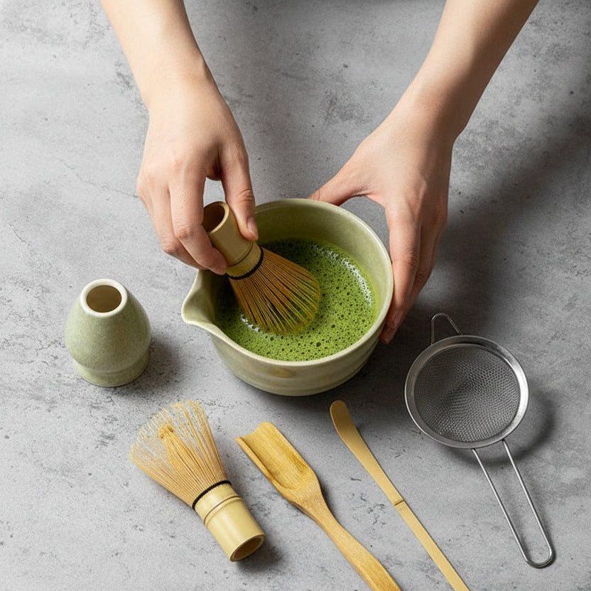 Matcha Set - 6pc Bamboo Whisk and Ceramic Bowl for Tea Ceremony 2