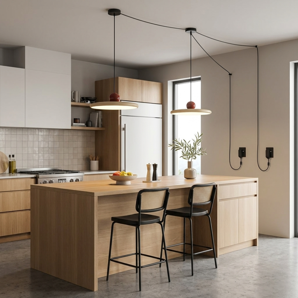 Metal Disc Pendant Light Plug-In Bauhaus LED Adjustable Kitchen Dining Room Home Decor - Stack & Clear 97