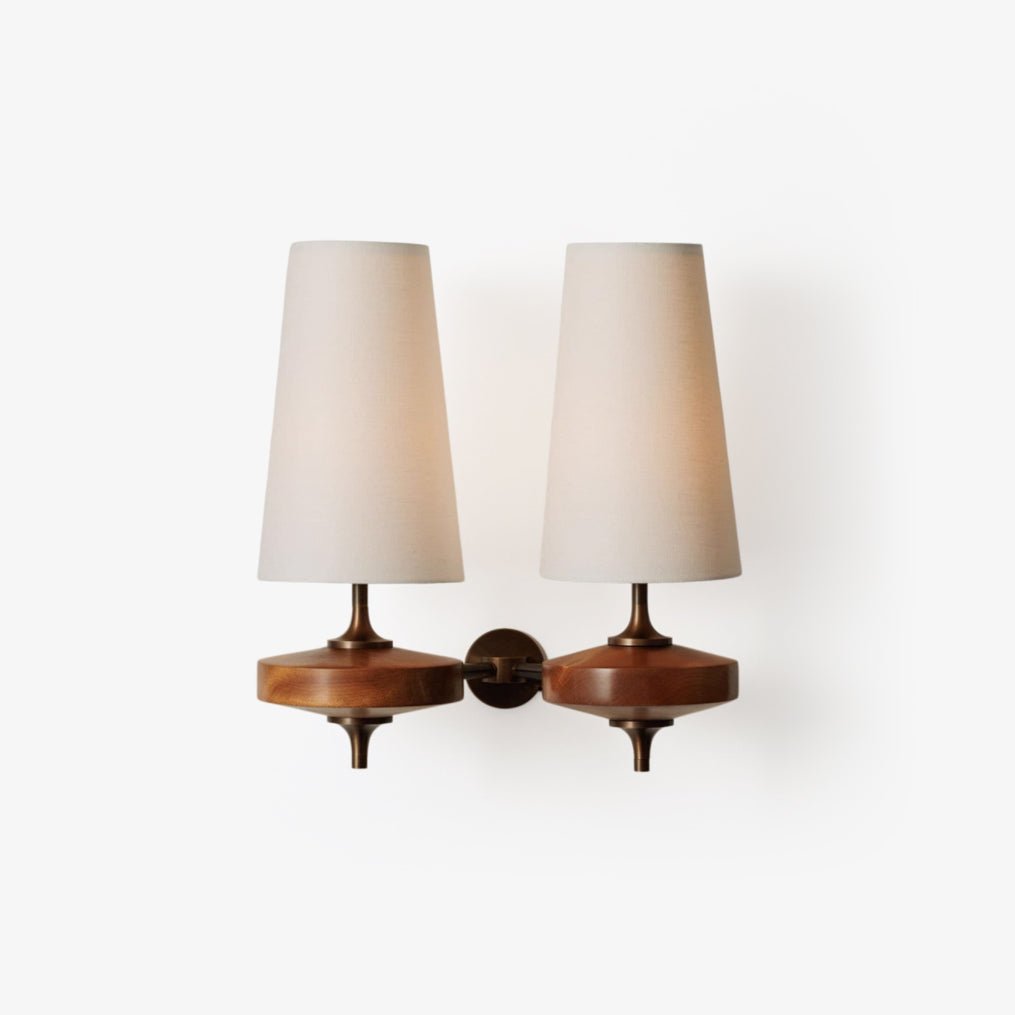 Mid-Century Modern Dual Shade Wall Sconce Wood Finish 1