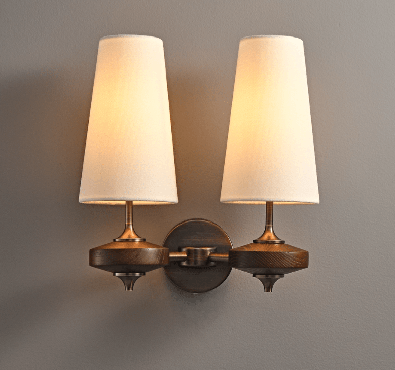 Mid-Century Modern Dual Shade Wall Sconce Wood Finish 13