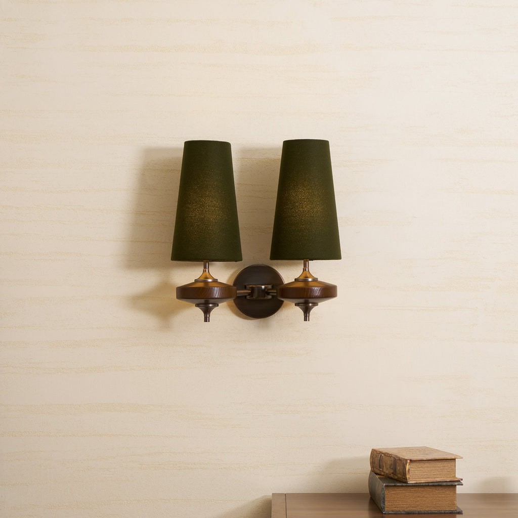 Mid-Century Modern Dual Shade Wall Sconce Wood Finish 3