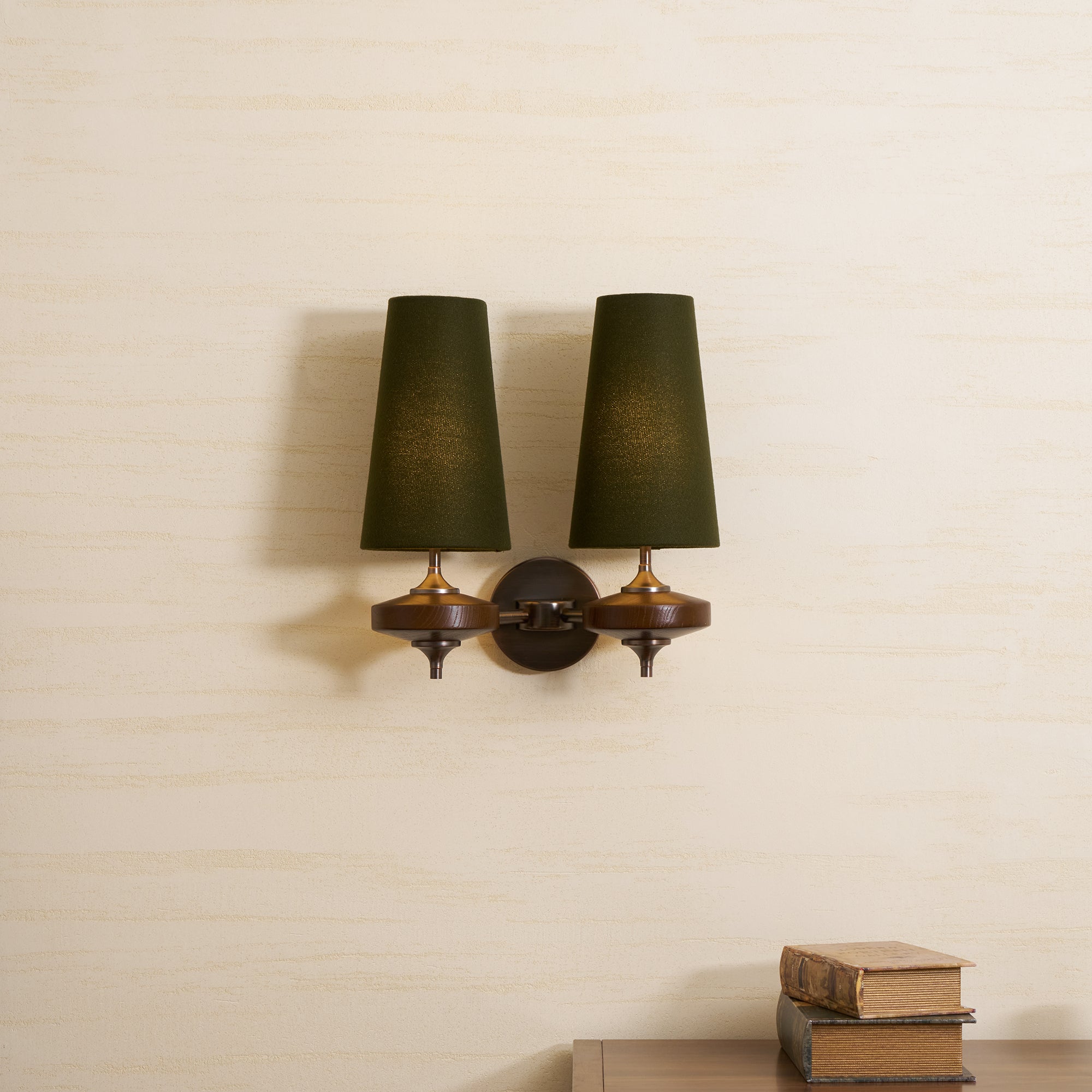 Mid-Century Modern Dual Shade Wall Sconce Wood Finish 3