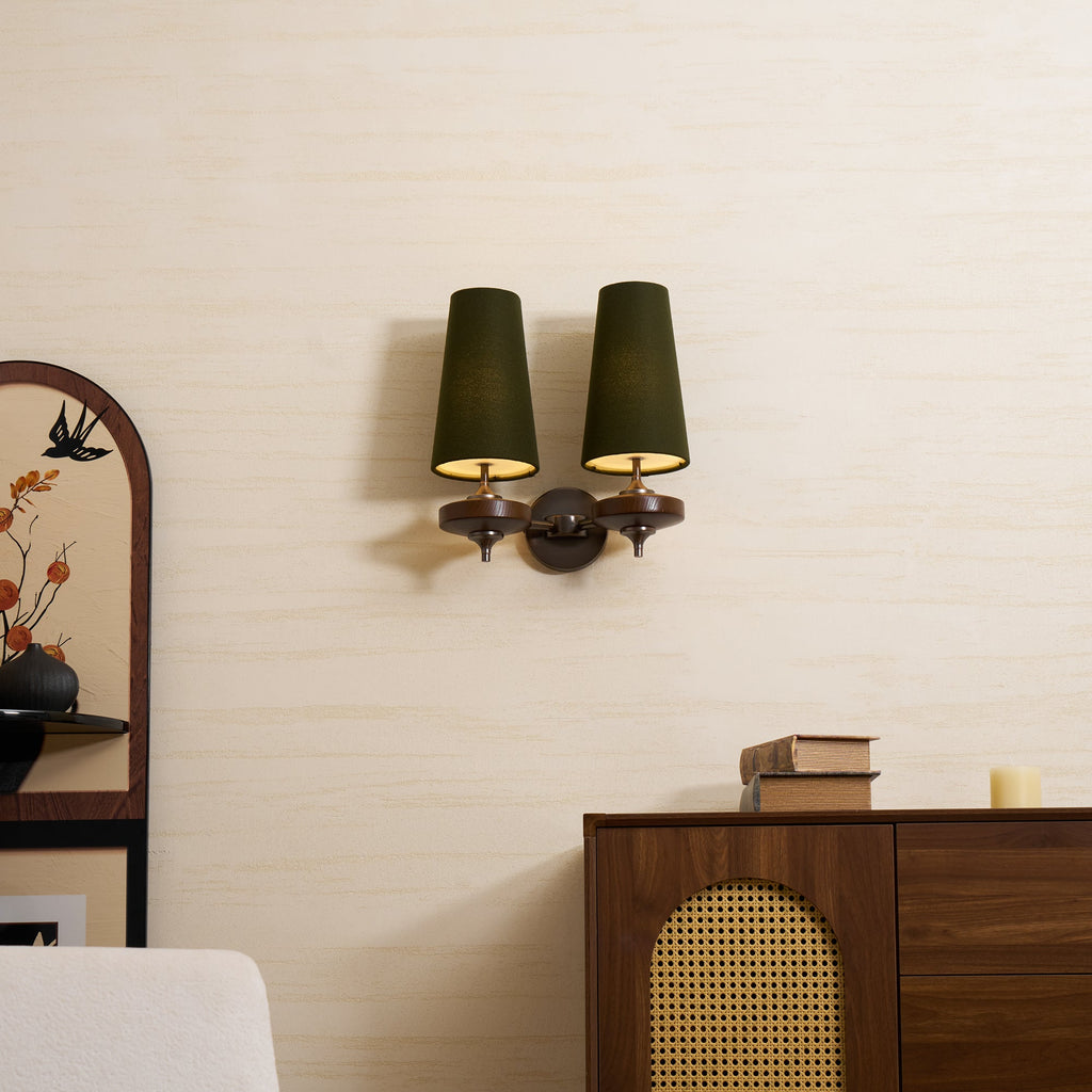 Mid-Century Modern Dual Shade Wall Sconce Wood Finish 4
